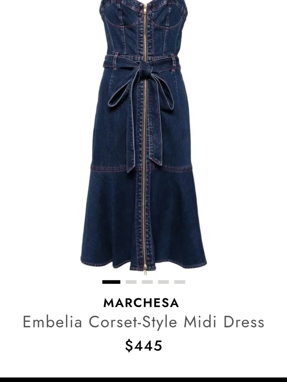 Marchesa  ROSA Dark Blue Denim Zip-Front Dress with Gold Hardware New With Tags